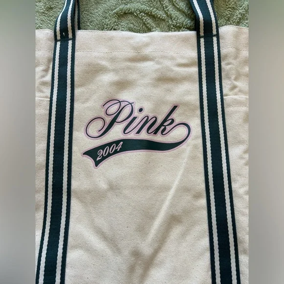 Victoria's Secret PINK Logo Canvas Tote Bag Side Pockets New 2004! - Picture 4 of 12